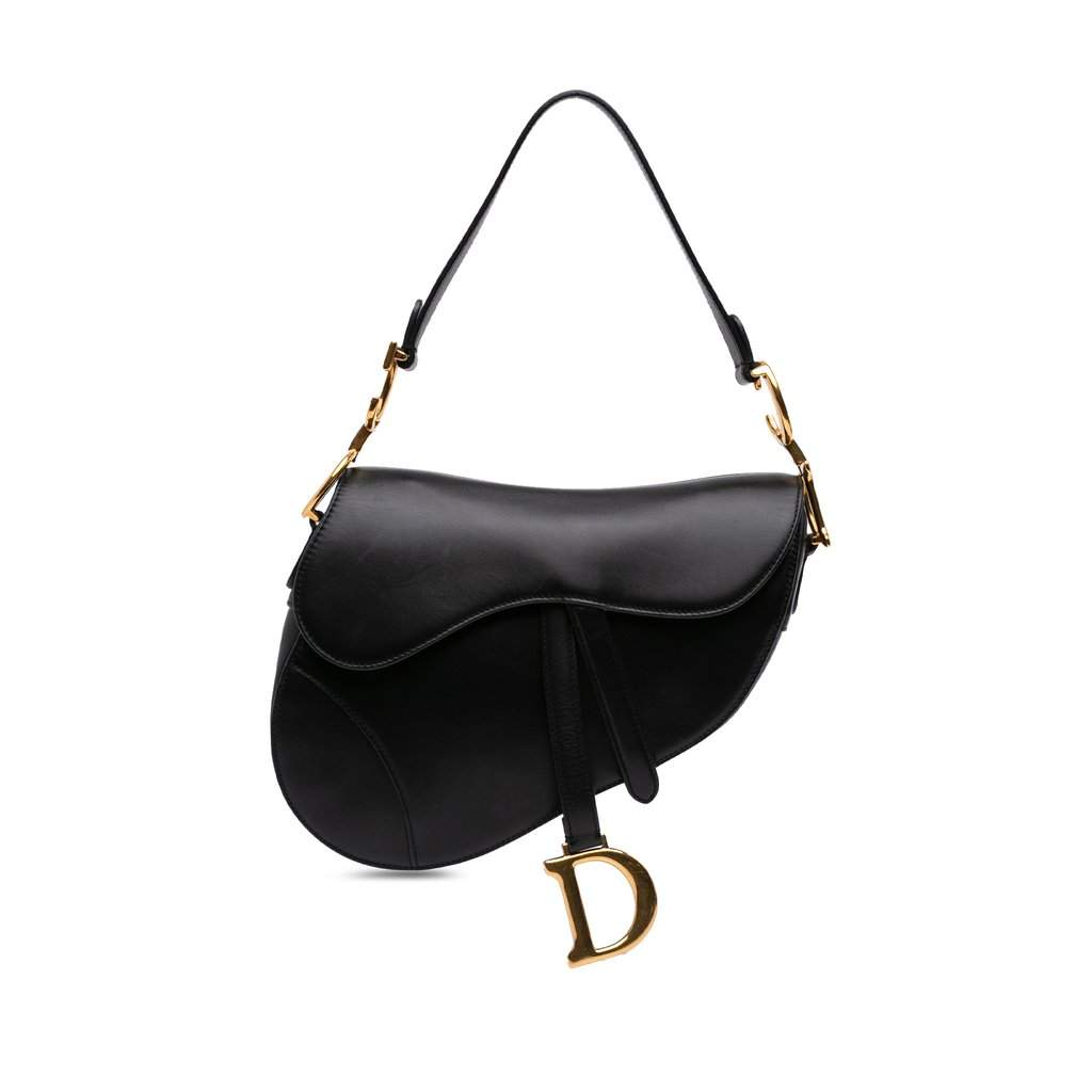 Dior Smooth Calfskin Saddle Bag Black Leather Very good condition - Front View