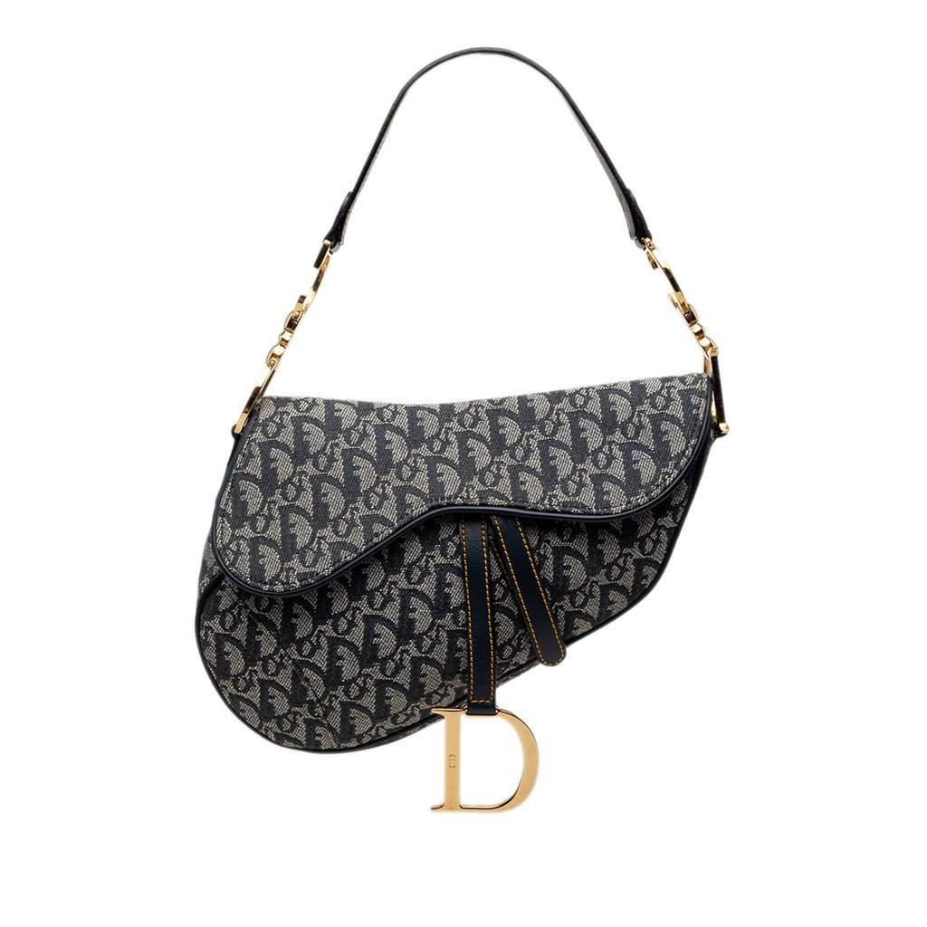 Dior Oblique Canvas Saddle Bag Blue Very good - Front View