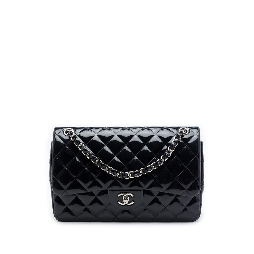 Chanel Jumbo Classic Patent Double Flap Black Leather Very good - Front View