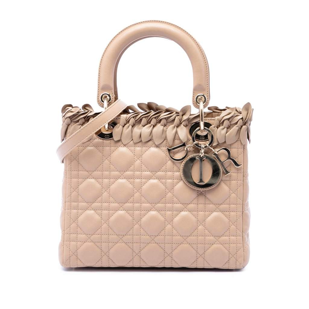Dior Medium Lambskin Cannage Bow Lady Dior Brown Leather Very good - Front View