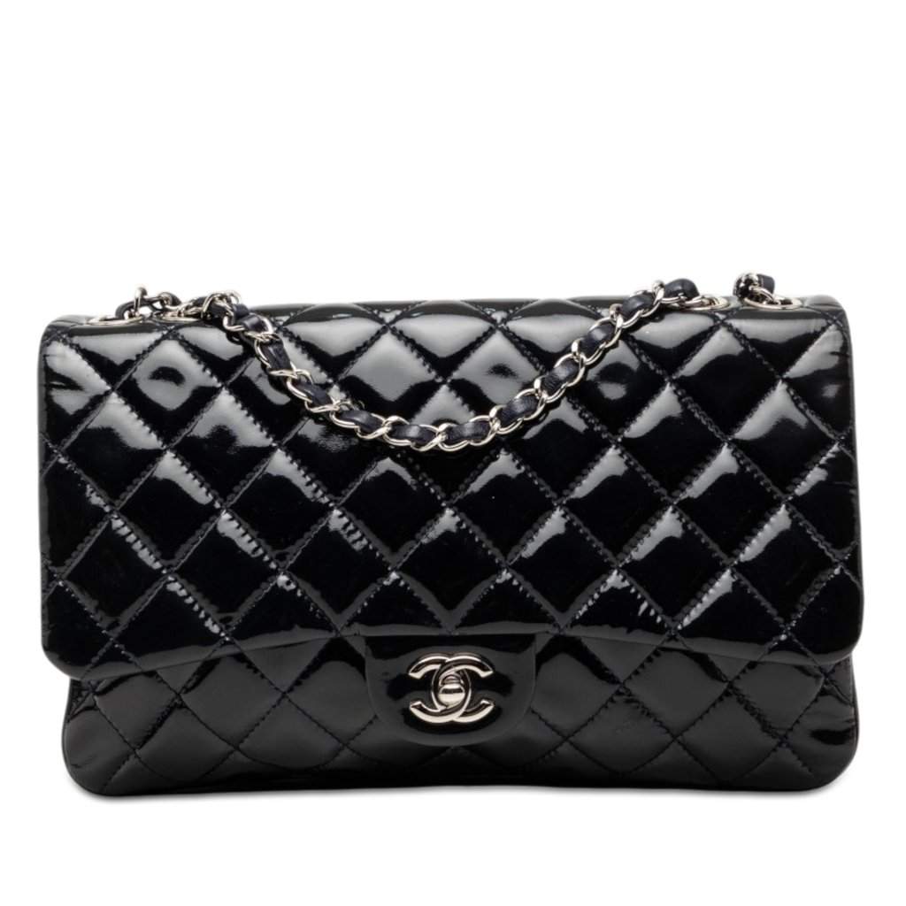 Chanel Jumbo Patent 3 Accordion Flap Blue Leather Very good condition - Front View