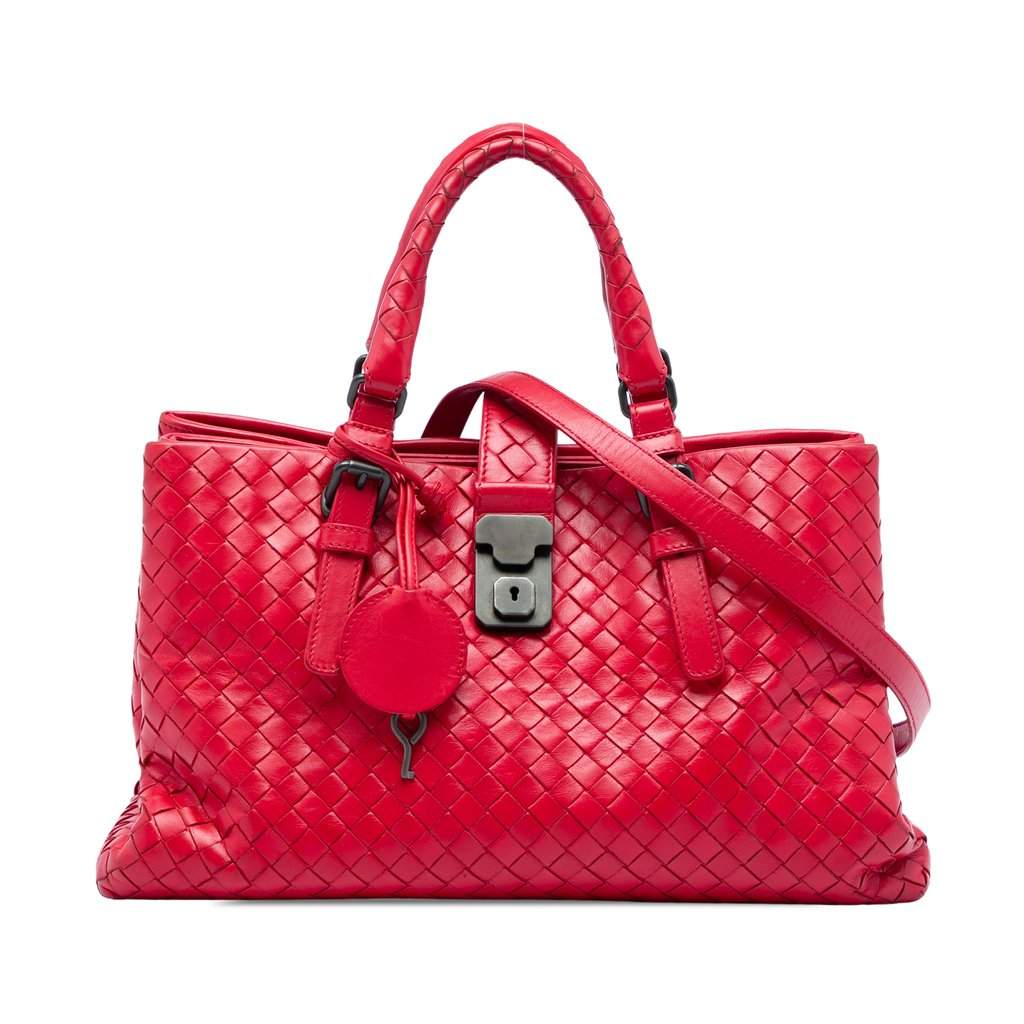 Bottega Veneta Small Nappa Intrecciato Roma Satchel Red Leather Very good - Front View