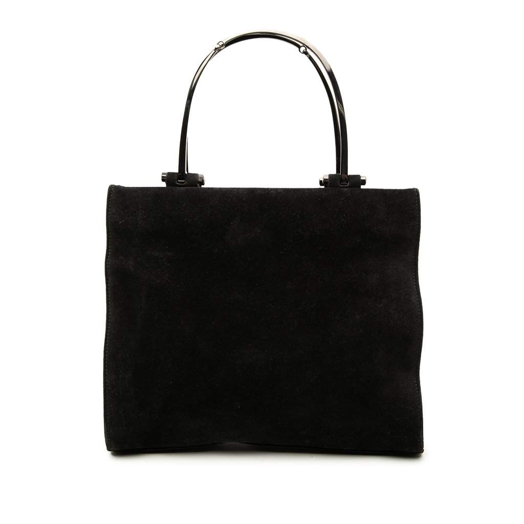Gucci Suede Metal Handle Bag Black Leather Very good condition - Front View