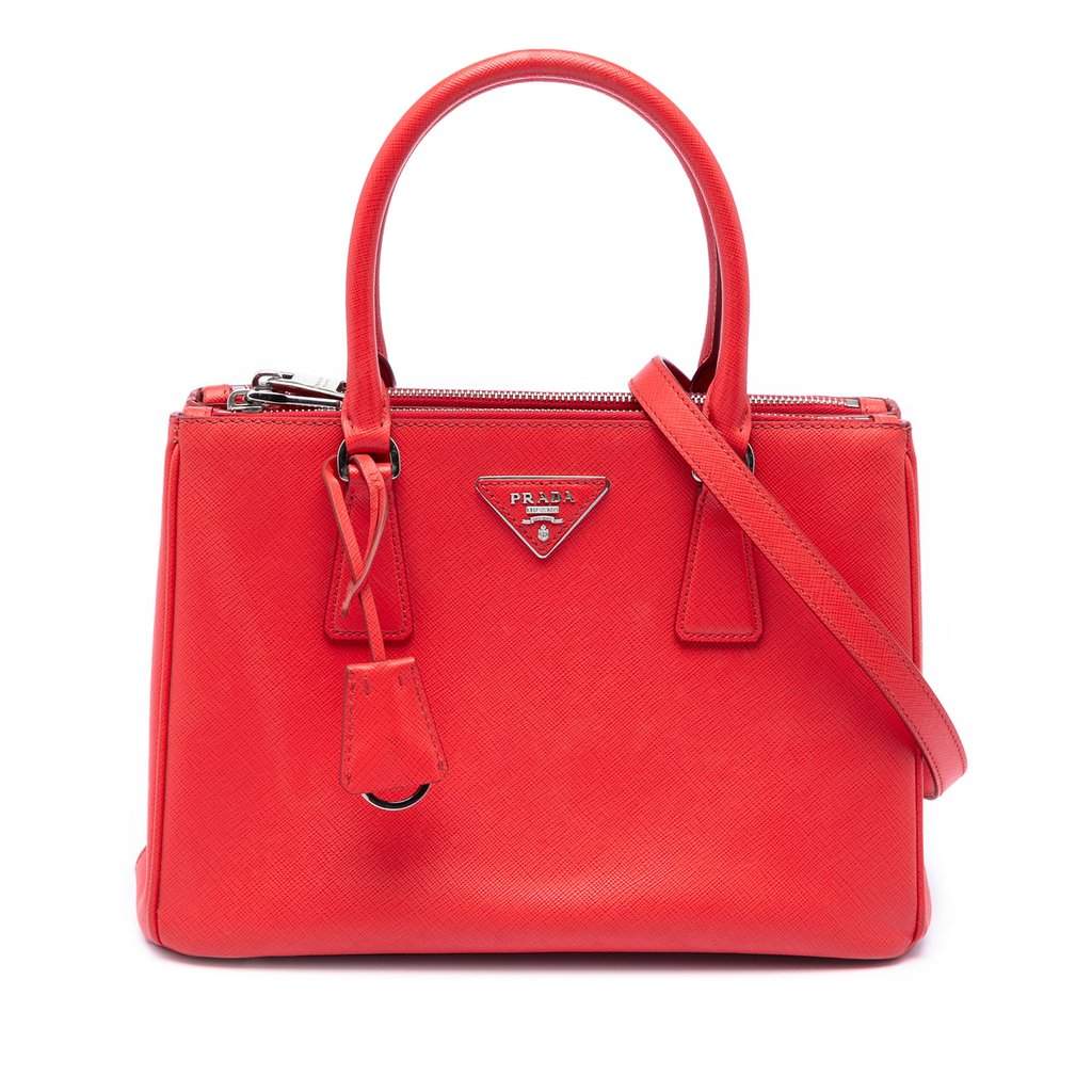 Prada Small Saffiano Lux Galleria Double Zip Satchel Red Leather Very good - Front View