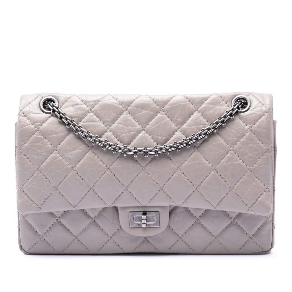 Chanel Quilted Aged Calfskin Reissue 2.55 Double Flap 226 Silver Leather Very good - Front View