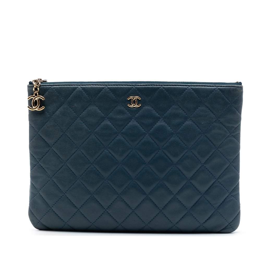Chanel Medium Quilted Lambskin Cuba La Habana O Case Clutch Blue Leather Very good condition - Front View