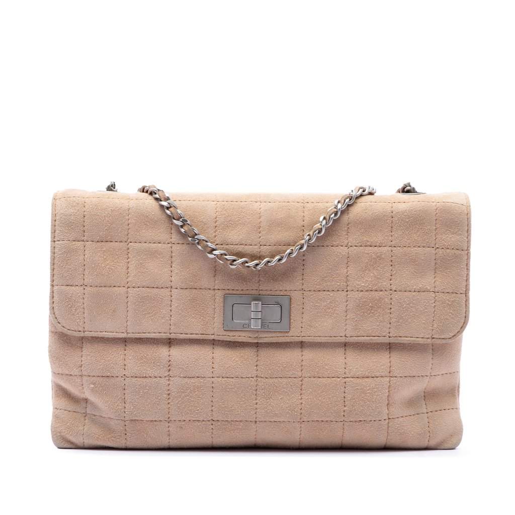 Chanel Choco Bar Suede Mademoiselle Turnlock Flap Beige Leather Very good condition - Front View