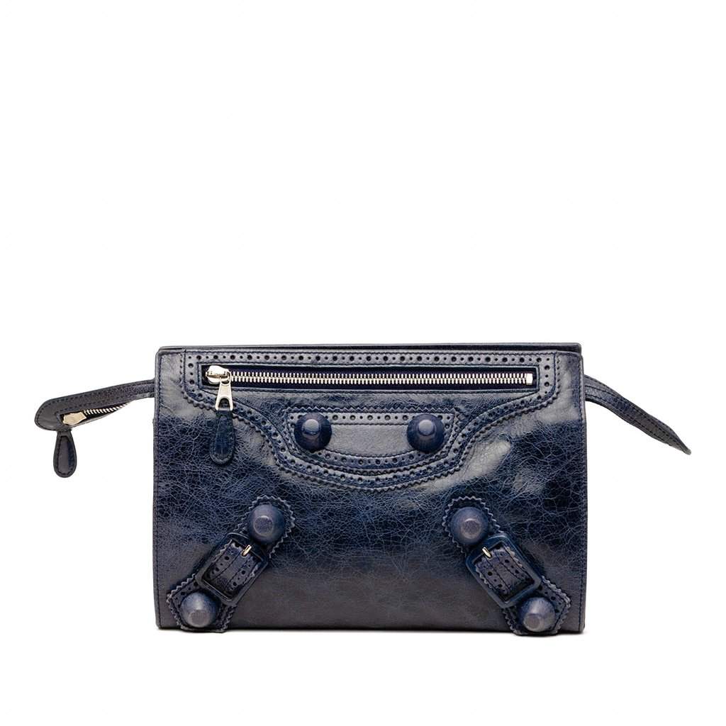 Balenciaga Lambskin Motocross Giant 21 Brogues Clutch Blue Leather Very good condition - Front View