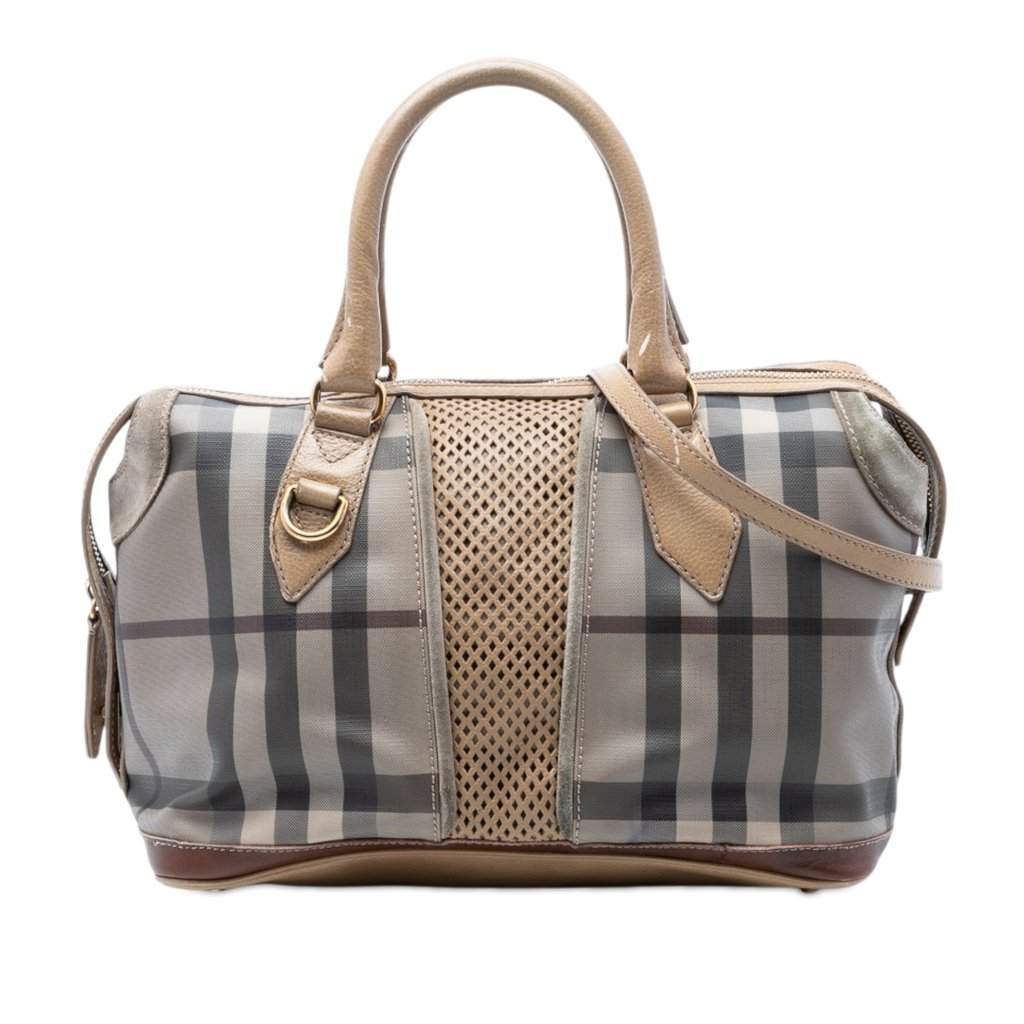 Burberry Smoke Check Coated Canvas Gilmoure Satchel Grey Very good condition - Front View