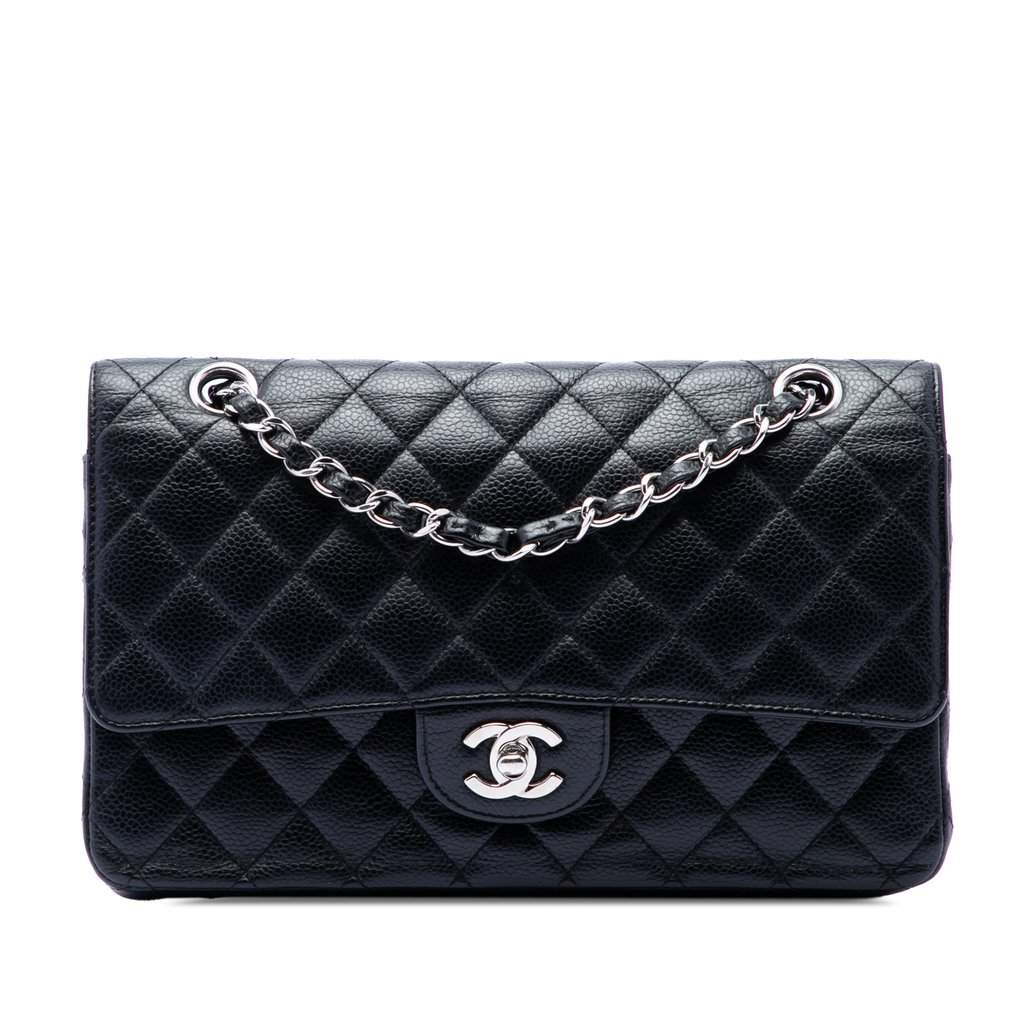 Chanel Medium Classic Caviar Double Flap Black Leather Very good condition - Front View