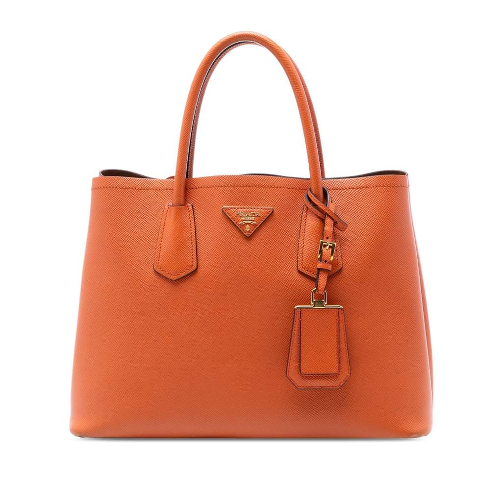 Prada Medium Saffiano Cuir Double Handle Satchel Orange Leather Very good condition - Front View