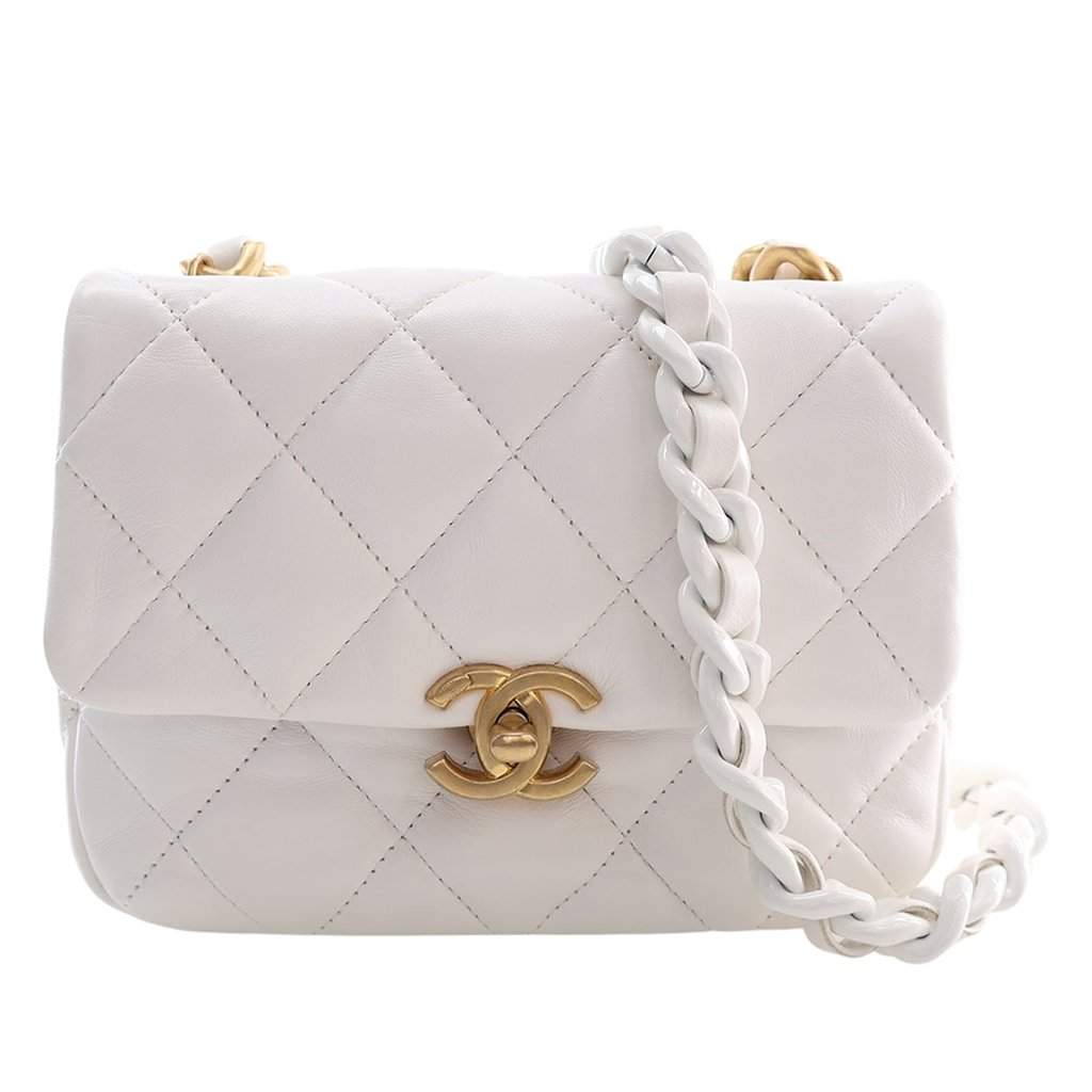 Chanel Mini Quilted Lambskin Candy Chain Flap White Leather Very good condition - Front View
