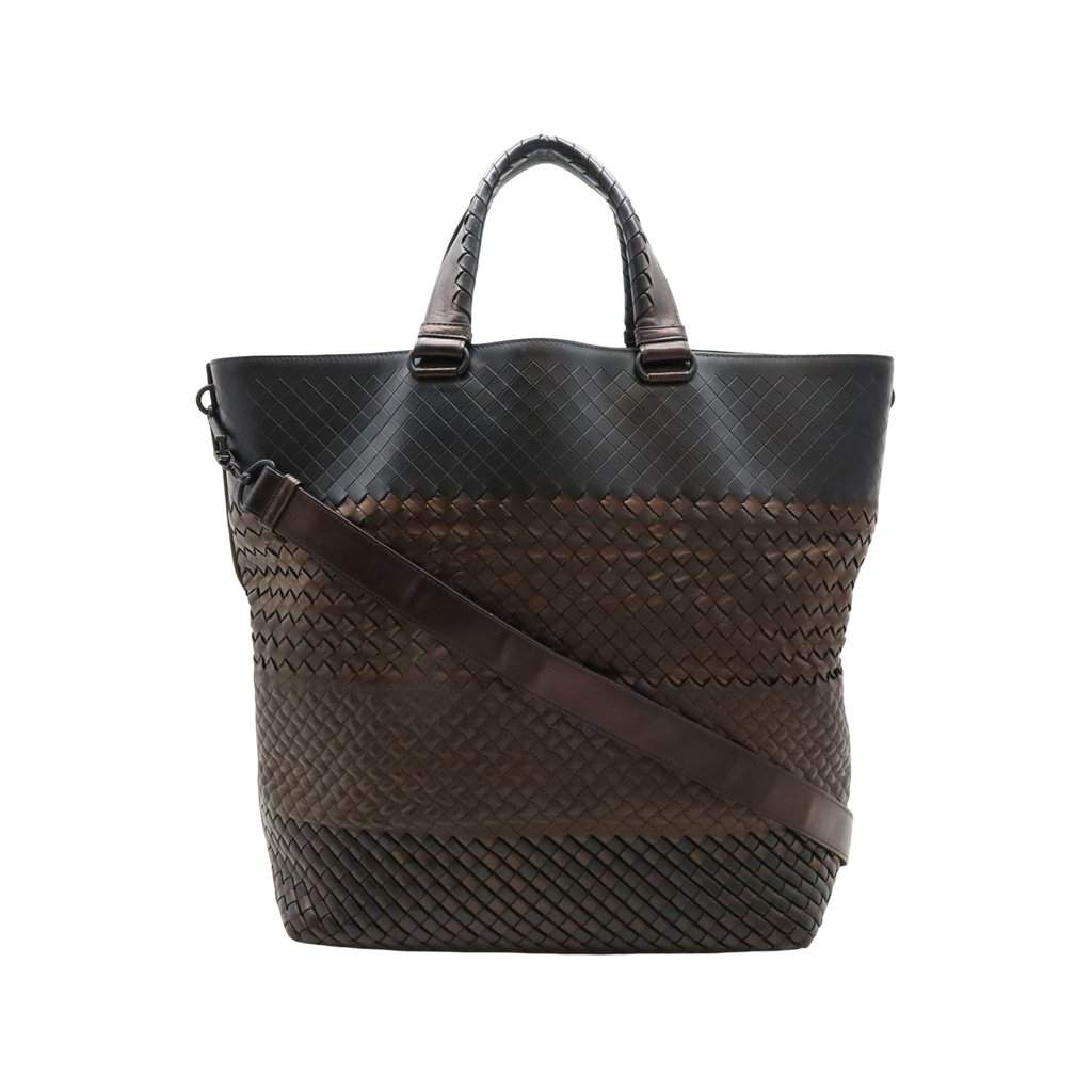Bottega Veneta Bicolor Nappa Intrecciato Imperatore Convertible Tote Brown Leather Very good condition - Front View
