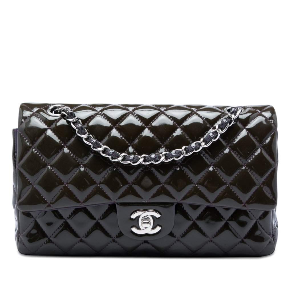 Chanel Medium Classic Patent Double Flap Purple Leather Good condition - Front View
