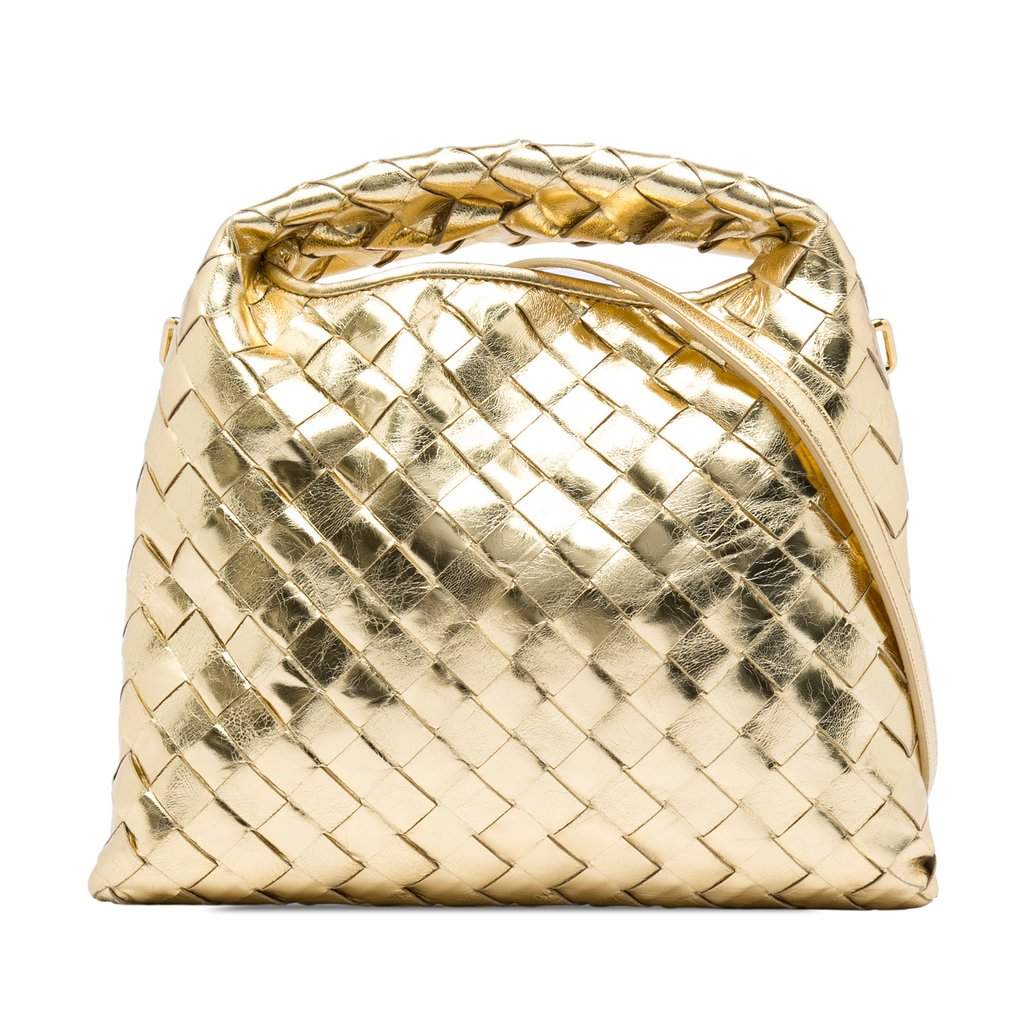 Bottega Veneta Mini Metallic Nappa Intrecciato Hop Satchel Gold Leather Very good - Front View