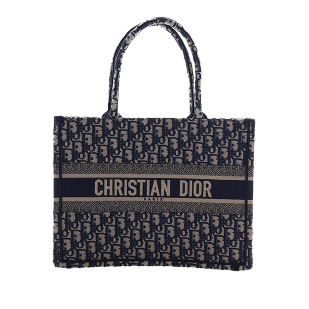 Dior Medium Oblique Embroidered Canvas Book Tote Blue Never worn - Front View