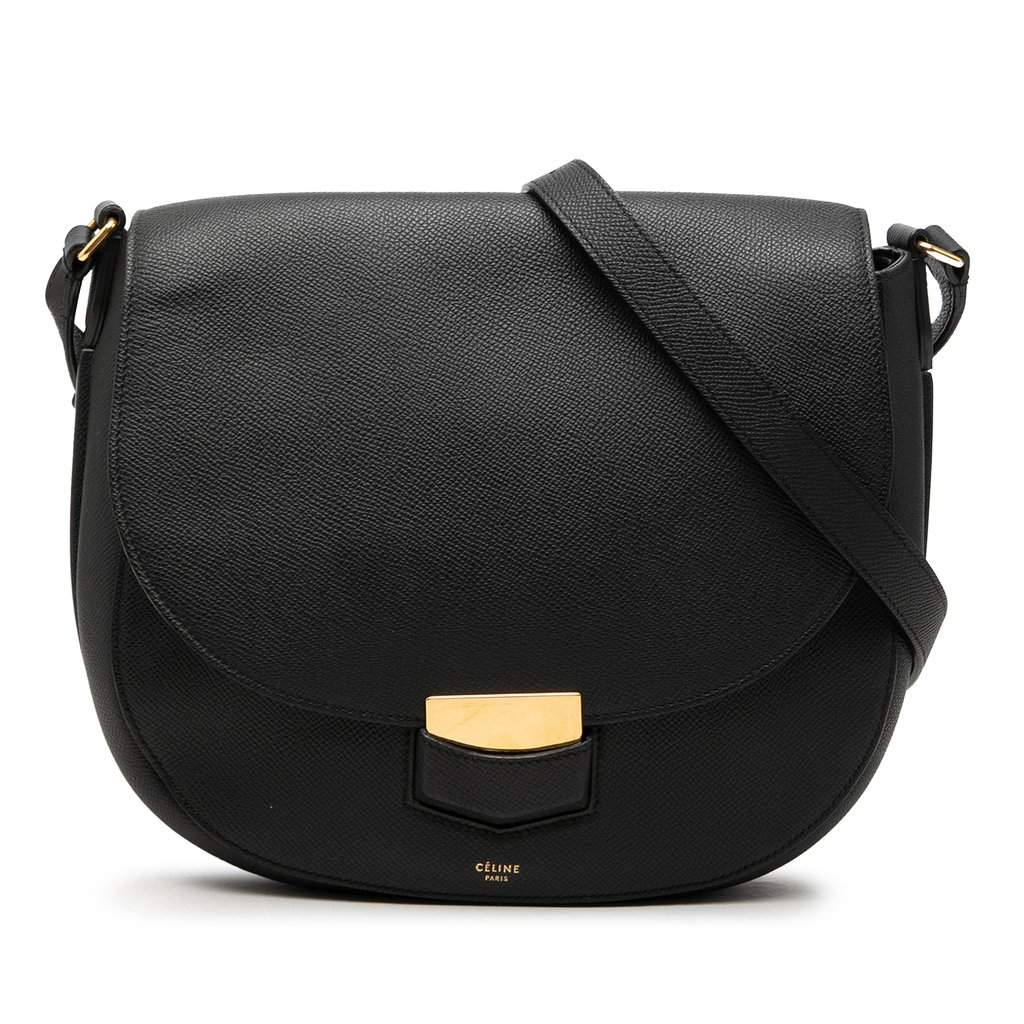 Celine Medium Grained Calfskin Trotteur Crossbody Black Leather Very good condition - Front View