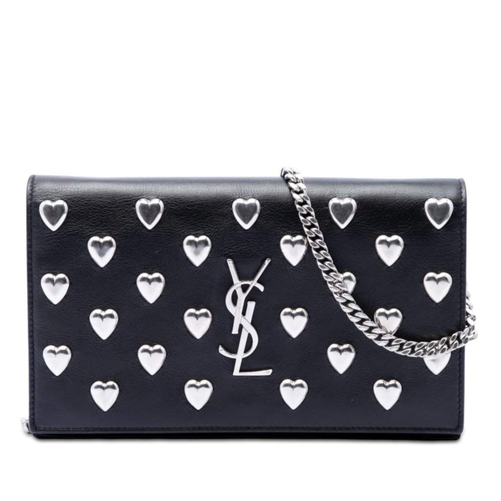 Saint Laurent Medium Calfskin Monogram Heart Studded Kate Crossbody Black Leather Very good condition - Front View