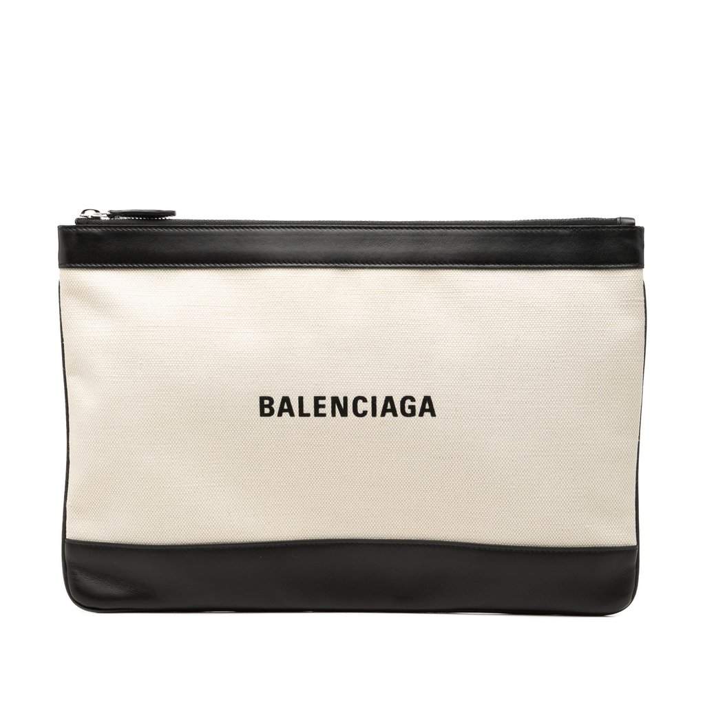Balenciaga Canvas Navy Clip Clutch M Brown Very good condition - Front View