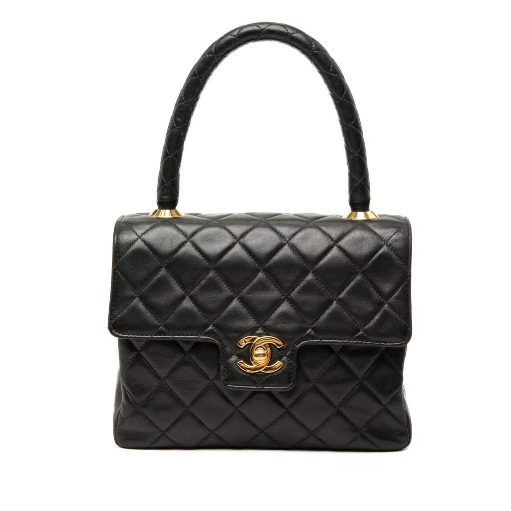 Chanel Small Lambskin Kelly Top Handle Bag Black Leather Very good condition - Front View