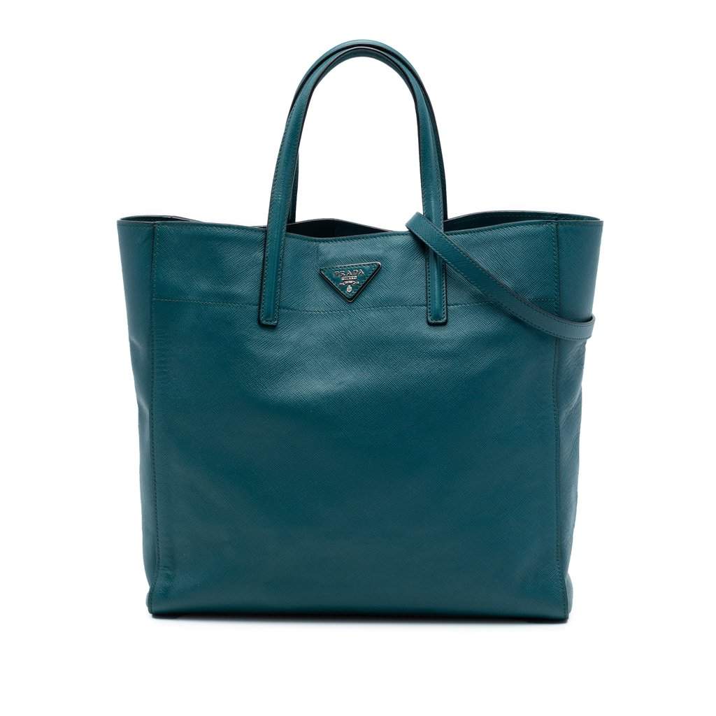 Prada Saffiano Soft Triple Pocket Tote Blue Leather Very good condition - Front View
