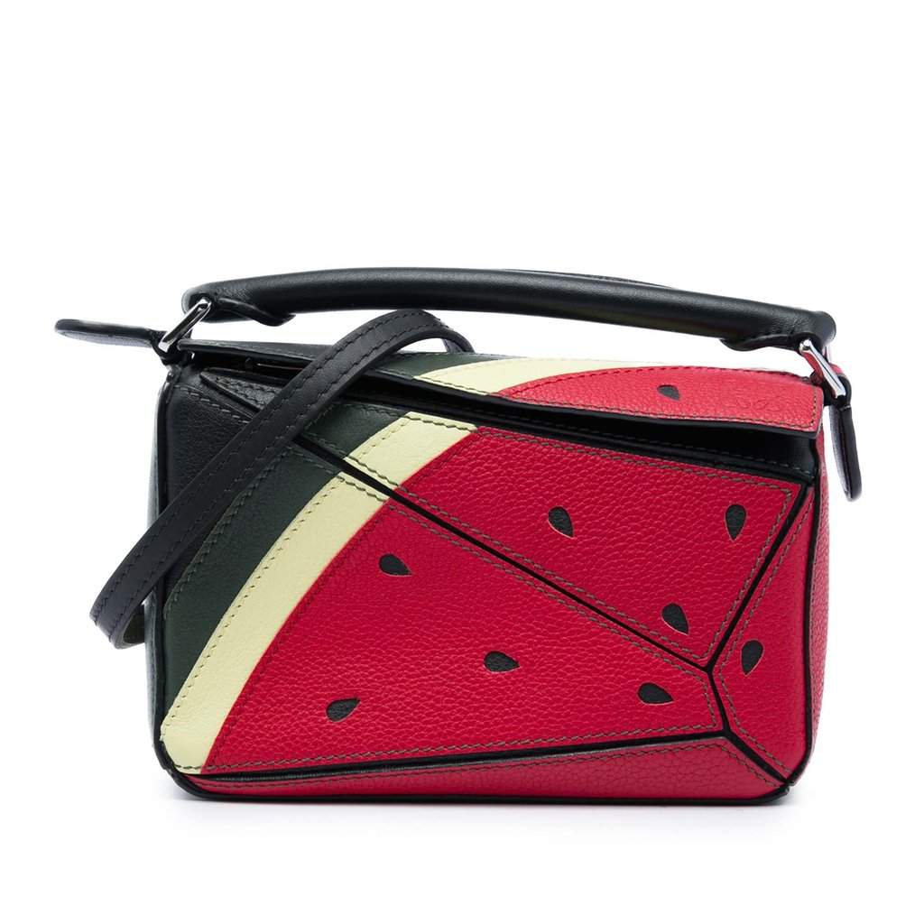 LOEWE Paulas Ibiza Mini Calfskin Watermelon Puzzle Satchel Red Leather Very good - Front View