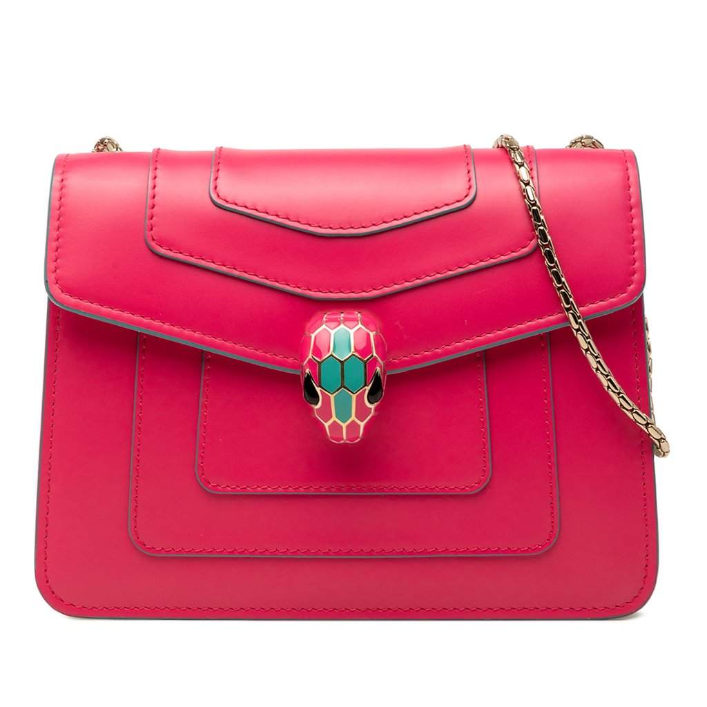 Bvlgari Small Leather Square Serpenti Forever Chain Crossbody Pink Leather Very good - Front View