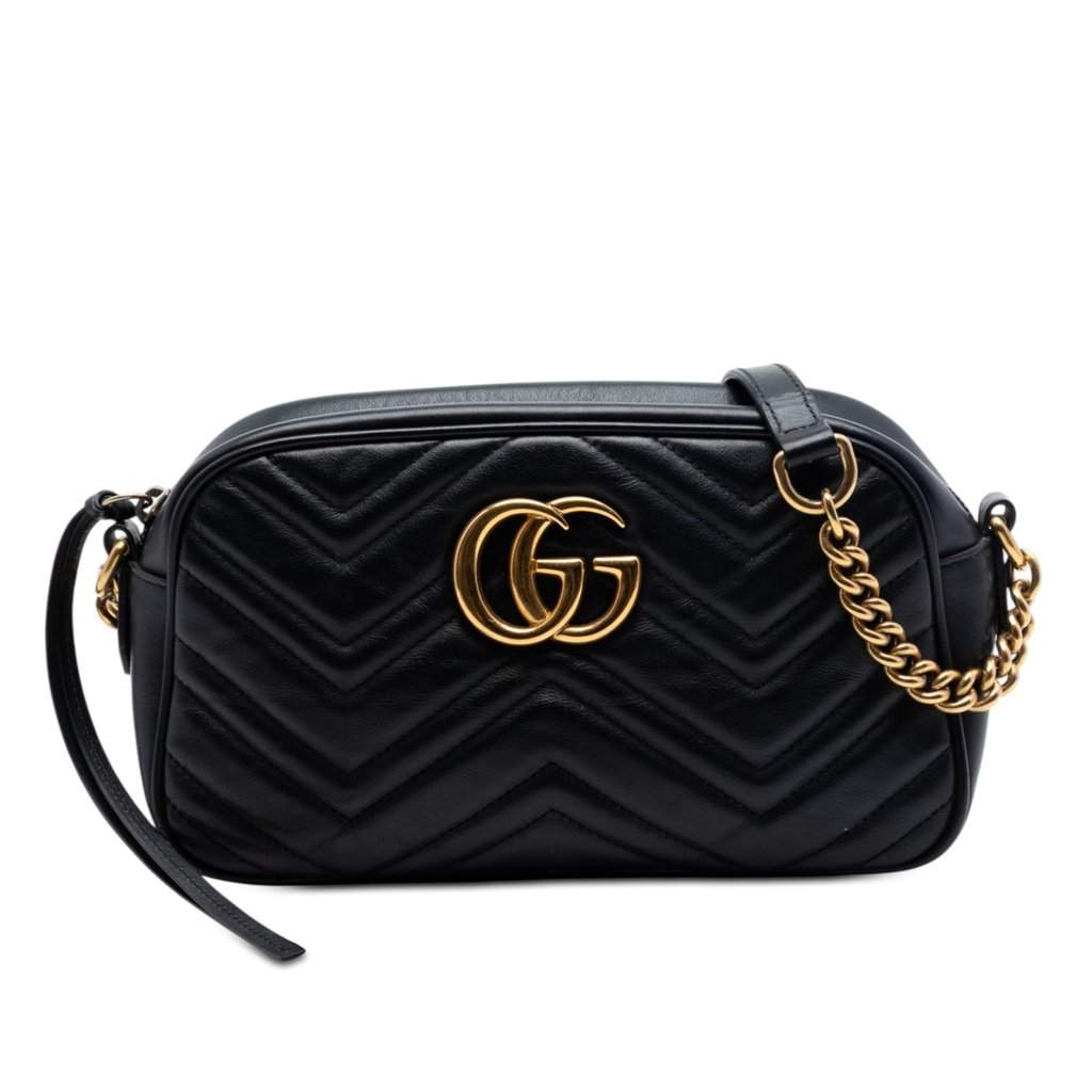 Gucci Small GG Marmont Matelasse Calfskin Crossbody Black Leather Very good condition - Front View