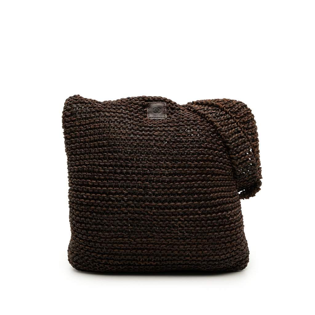 Chanel CC Knitted Calfskin Shoulder Bag Brown Leather Very good condition - Front View