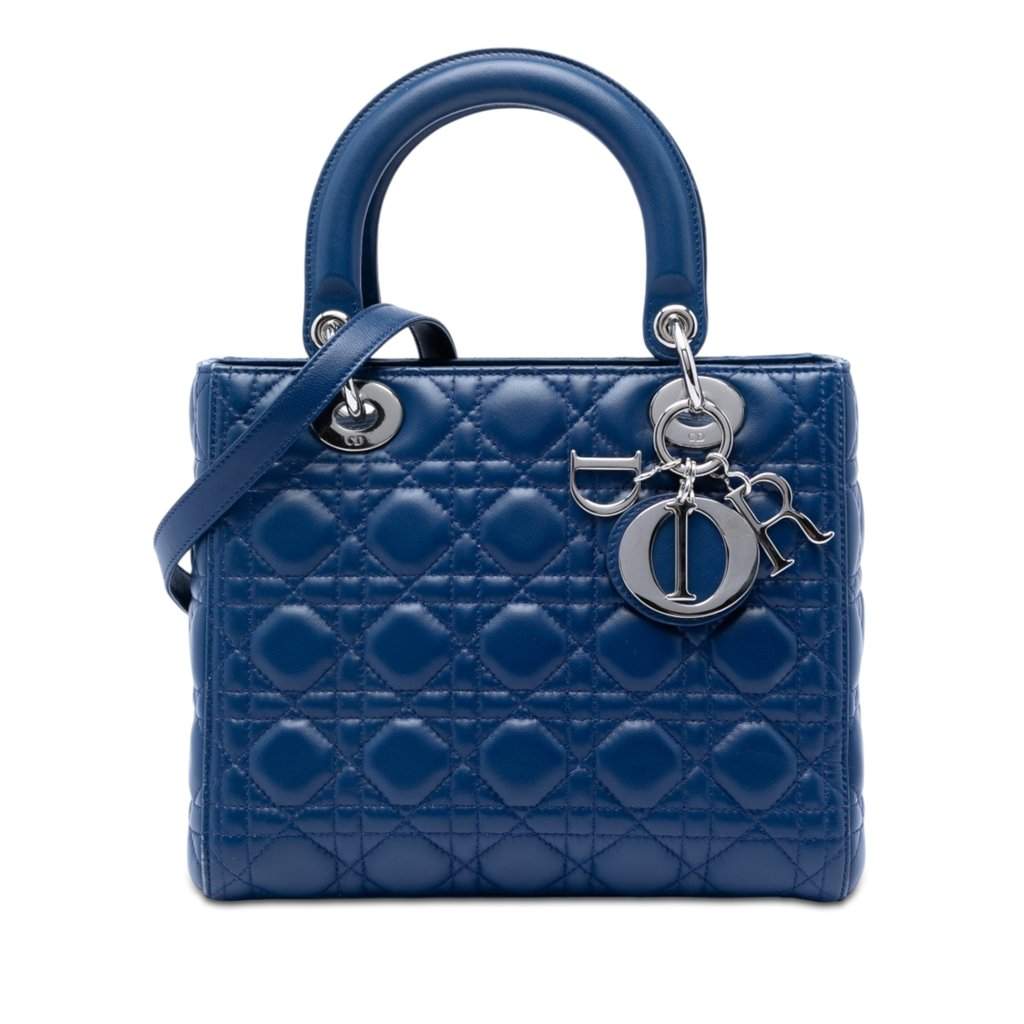 Dior Medium Lambskin Cannage Lady Dior Blue Leather Very good condition - Front View
