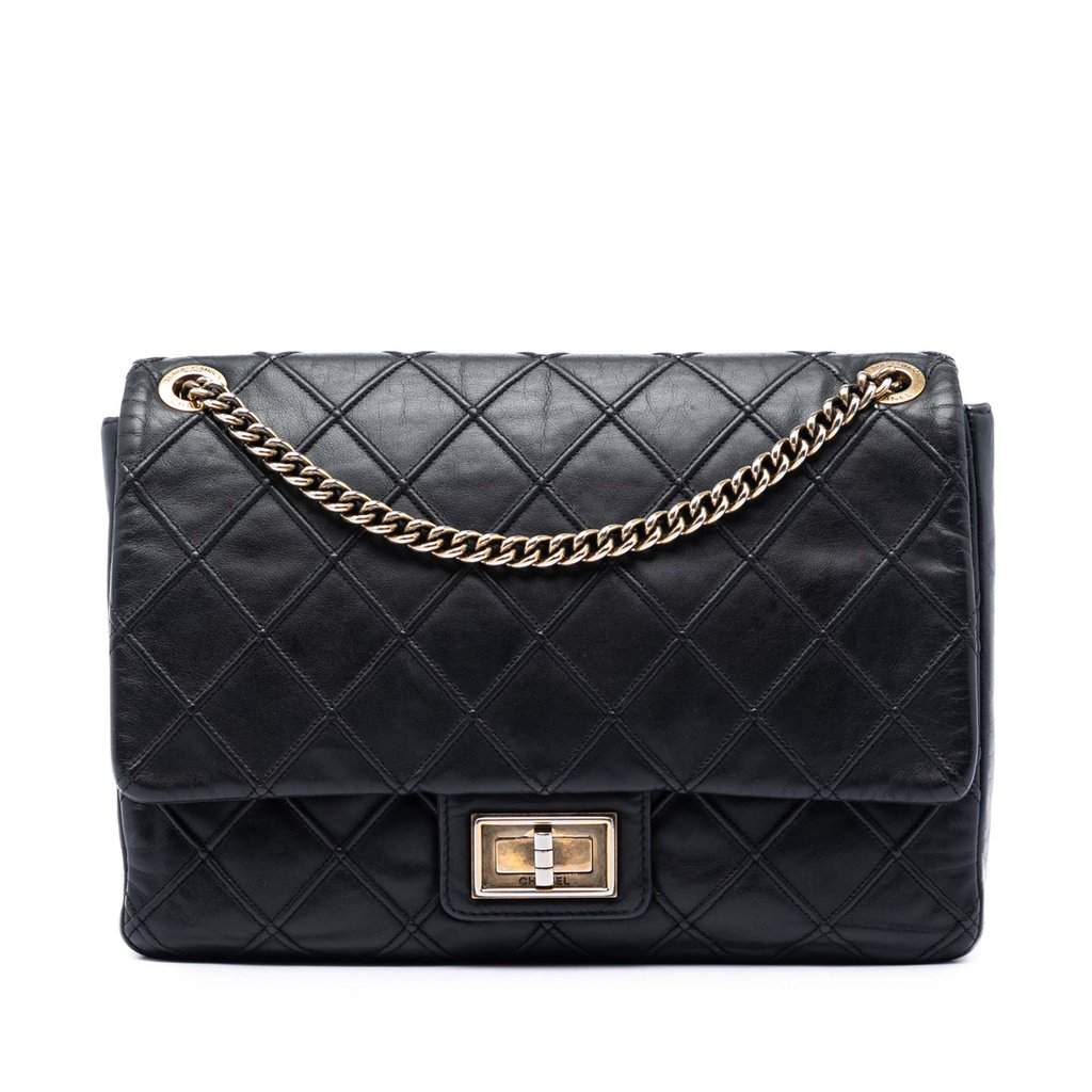 Chanel Large Diamond Debossed Calfskin Reissue 2.55 Cosmos Flap Black Leather Very good condition - Front View