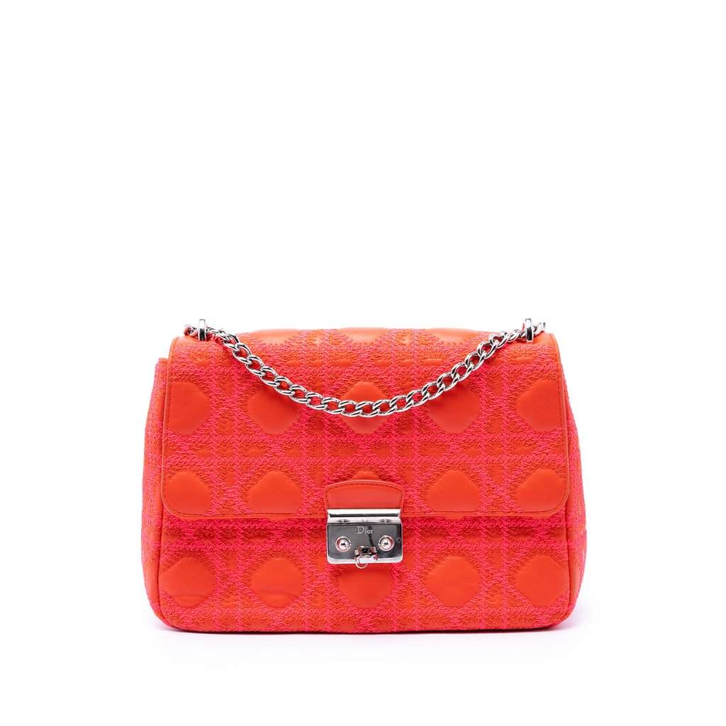 Dior Medium Embroidered Lambskin Cannage Miss Dior Flap Orange Leather Very good - Front View