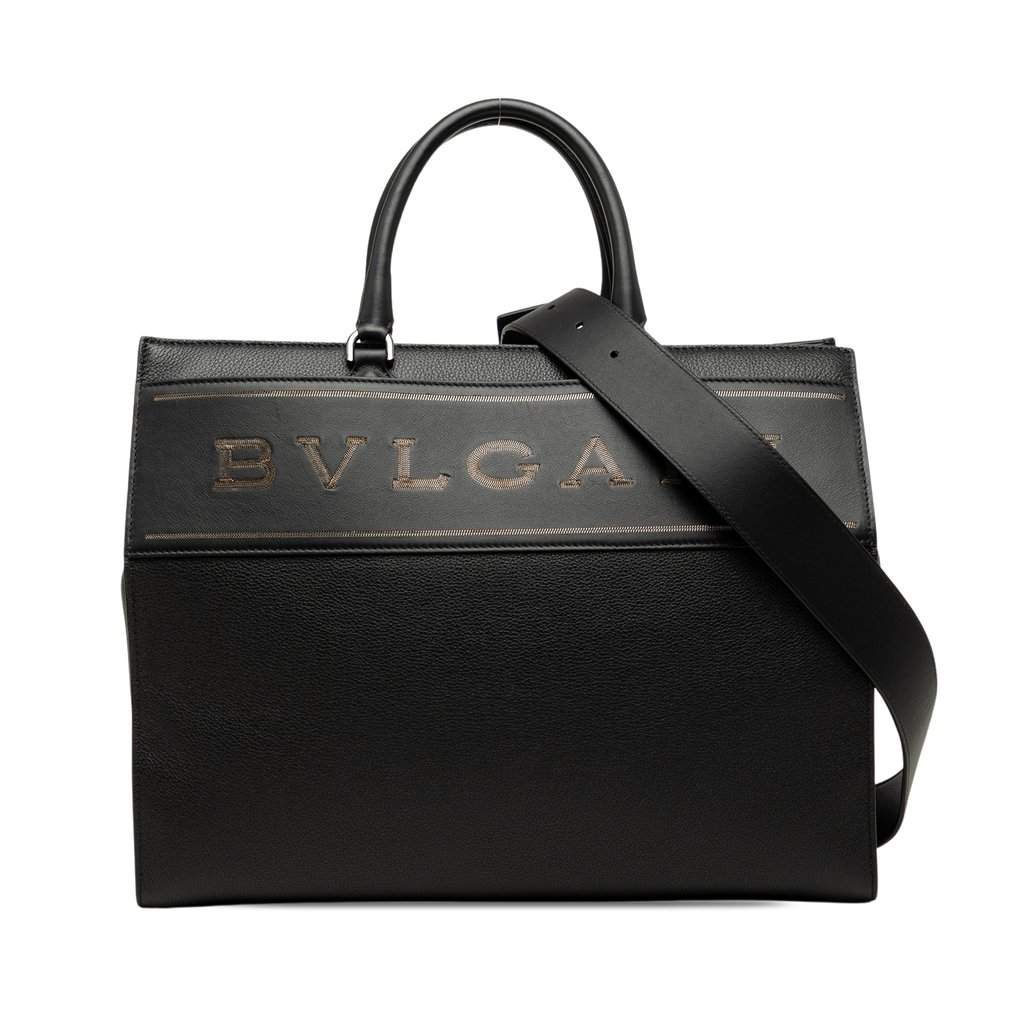 Bvlgari Leather Logo Satchel Black Leather Very good - Front View