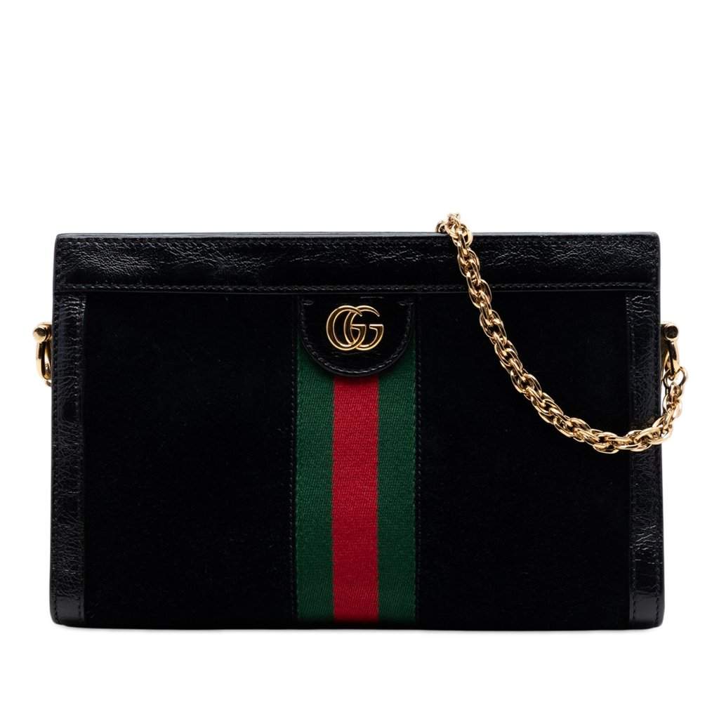 Gucci Small Suede Web Ophidia Chain Crossbody Black Leather Very good condition - Front View