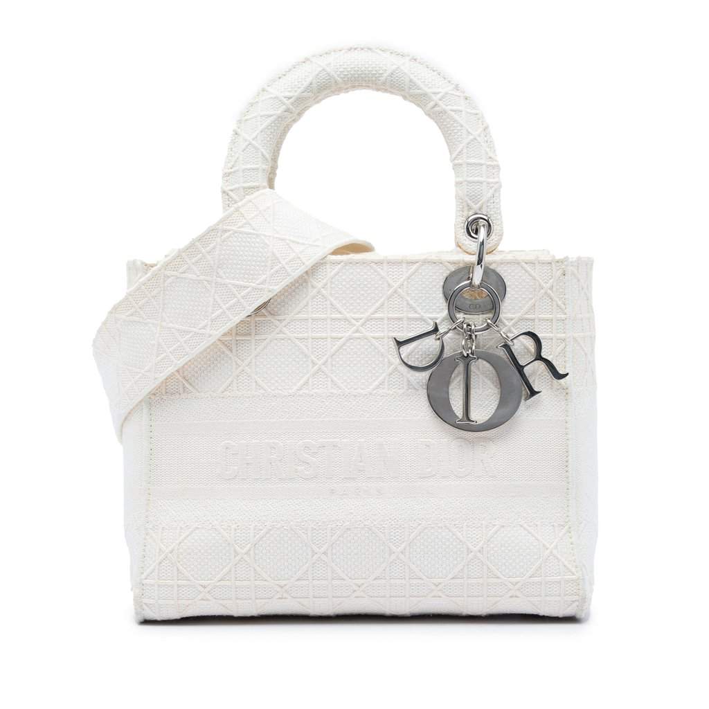 Dior Medium Embroidered Canvas Cannage Lady D Lite White Very good condition - Front View