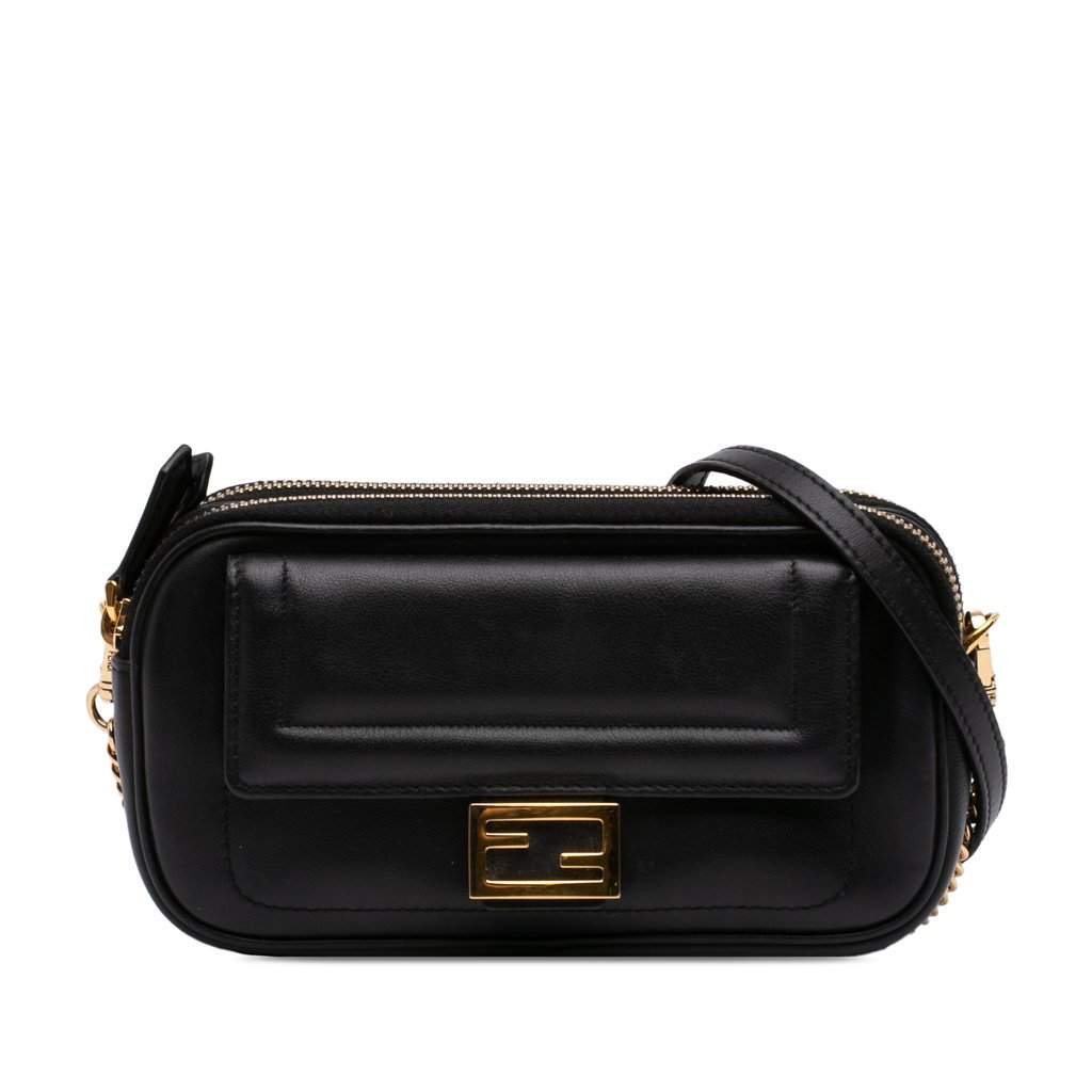 Fendi Leather Easy 2 Baguette Crossbody Black Leather Very good condition - Front View