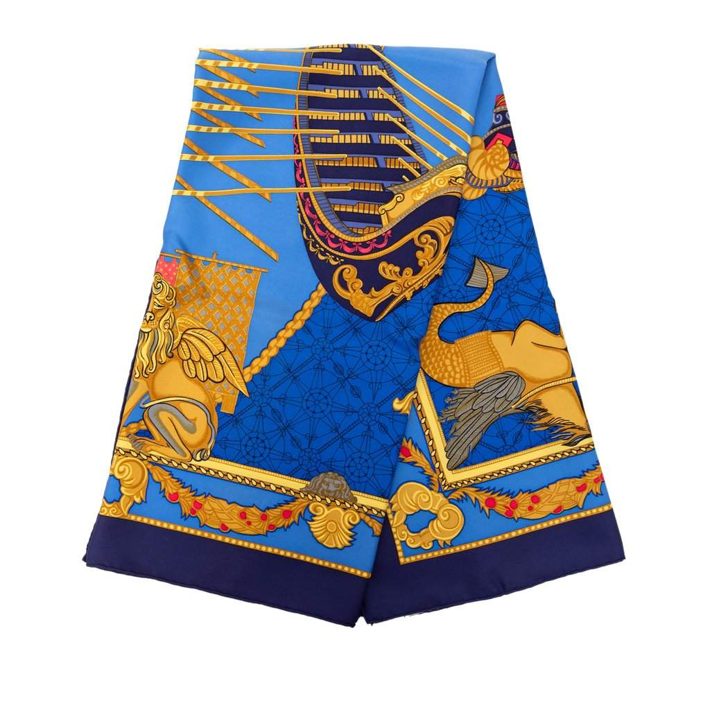 Hermès Les Bissone De Venise Silk Scarf 90 Blue Very good condition - Front View