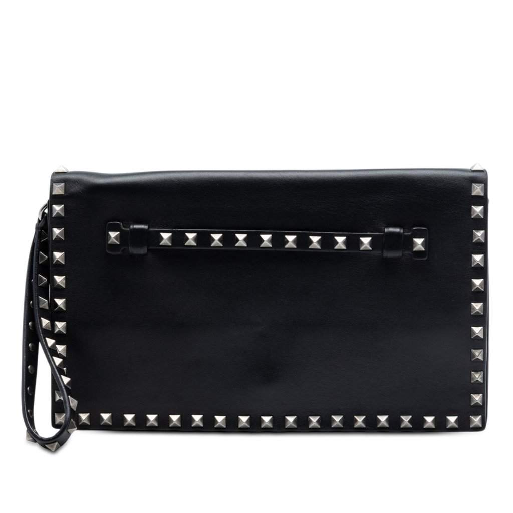 Valentino Nappa Rockstud Wristlet Clutch Black Leather Very good - Front View