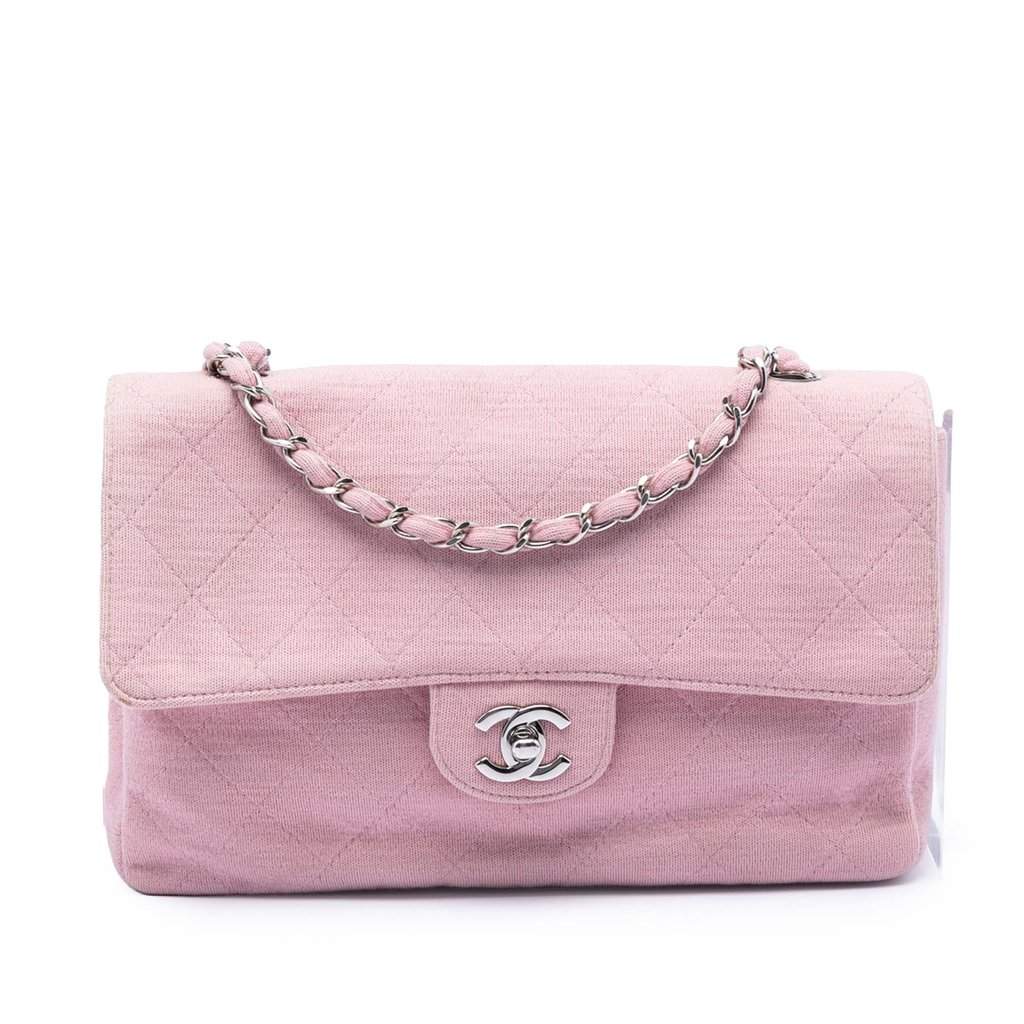 Chanel Medium Classic Jersey Single Flap Pink Very good condition - Front View