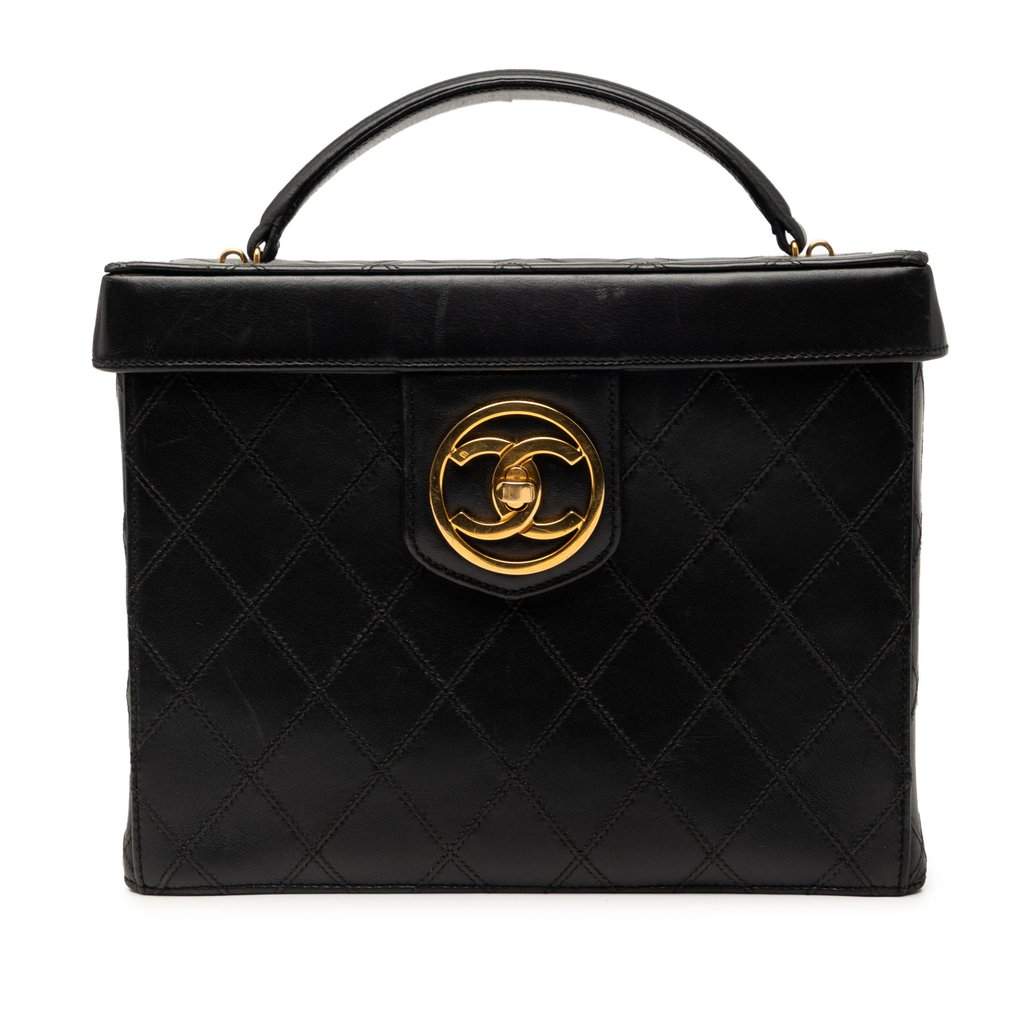 Chanel CC Stitched Calfskin Turnlock Vanity Case Black Leather Very good - Front View