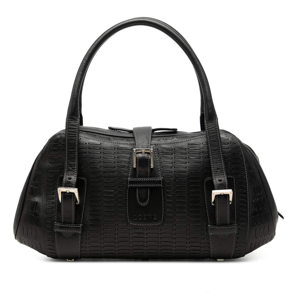 LOEWE Embossed Leather Senda Handbag Black Leather Very good - Front View