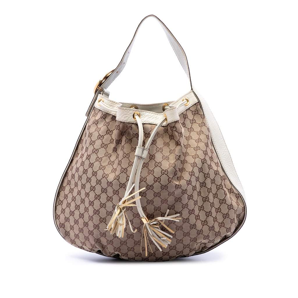 Gucci GG Canvas Interlocking Icon Drawstring Hobo Beige Very good condition - Front View