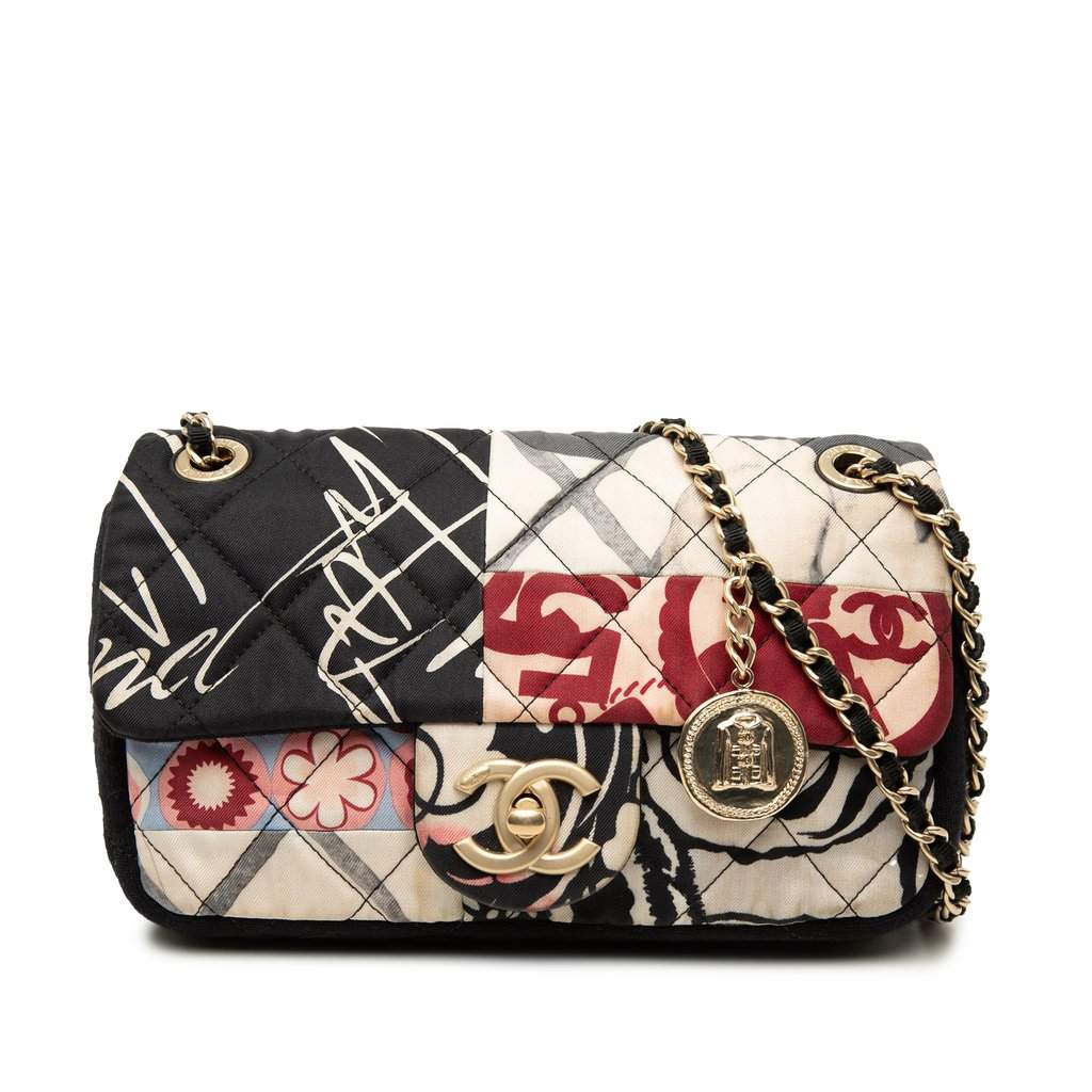 Chanel Mini Rectangular Printed Nylon and Jersey Patchwork Single Flap Black Very good condition - Front View