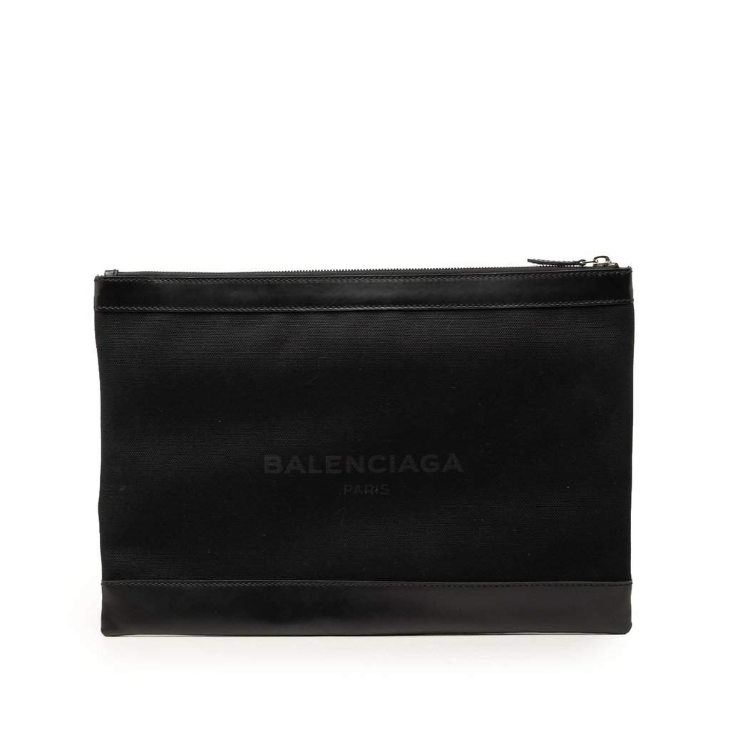 Balenciaga Canvas Navy Clip Clutch L Black Very good - Front View