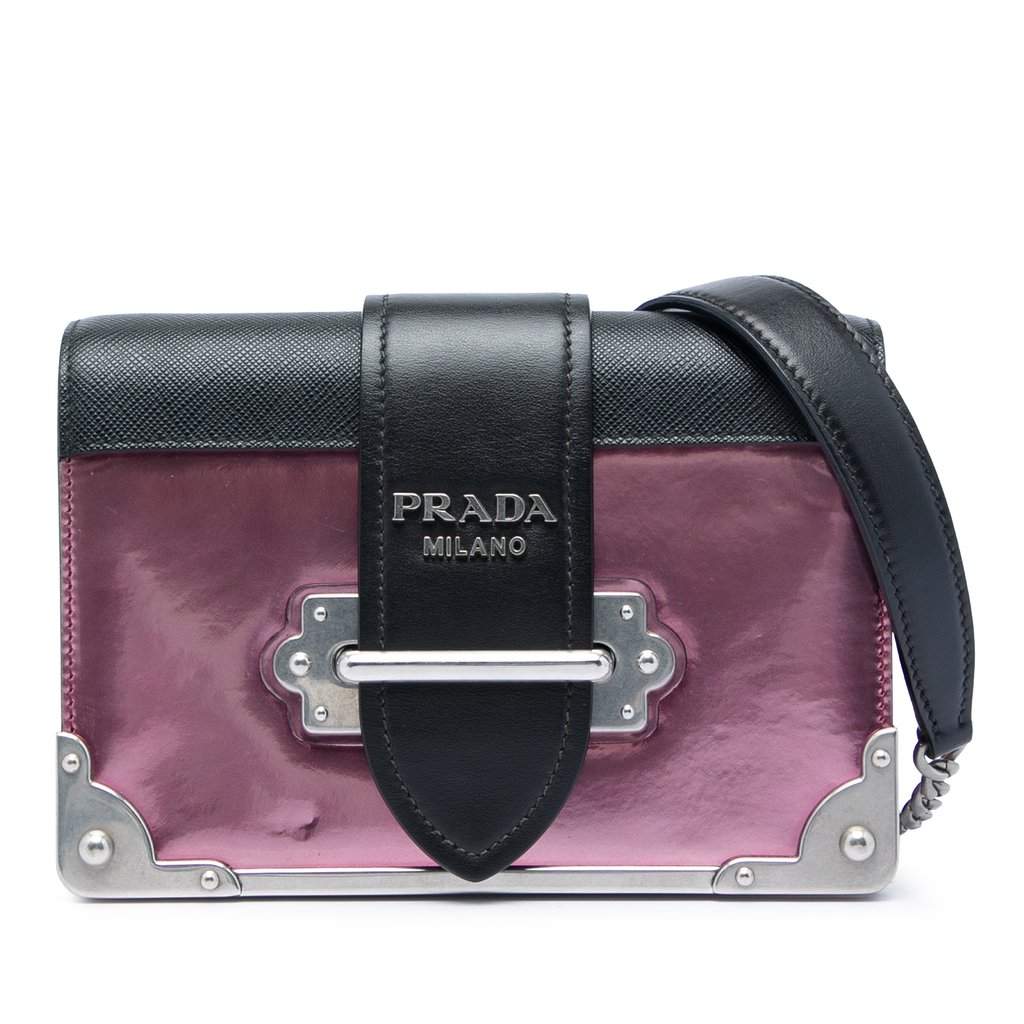 Prada Saffiano Trimmed Metallic Vitello Cahier Bag Pink Leather Very good - Front View