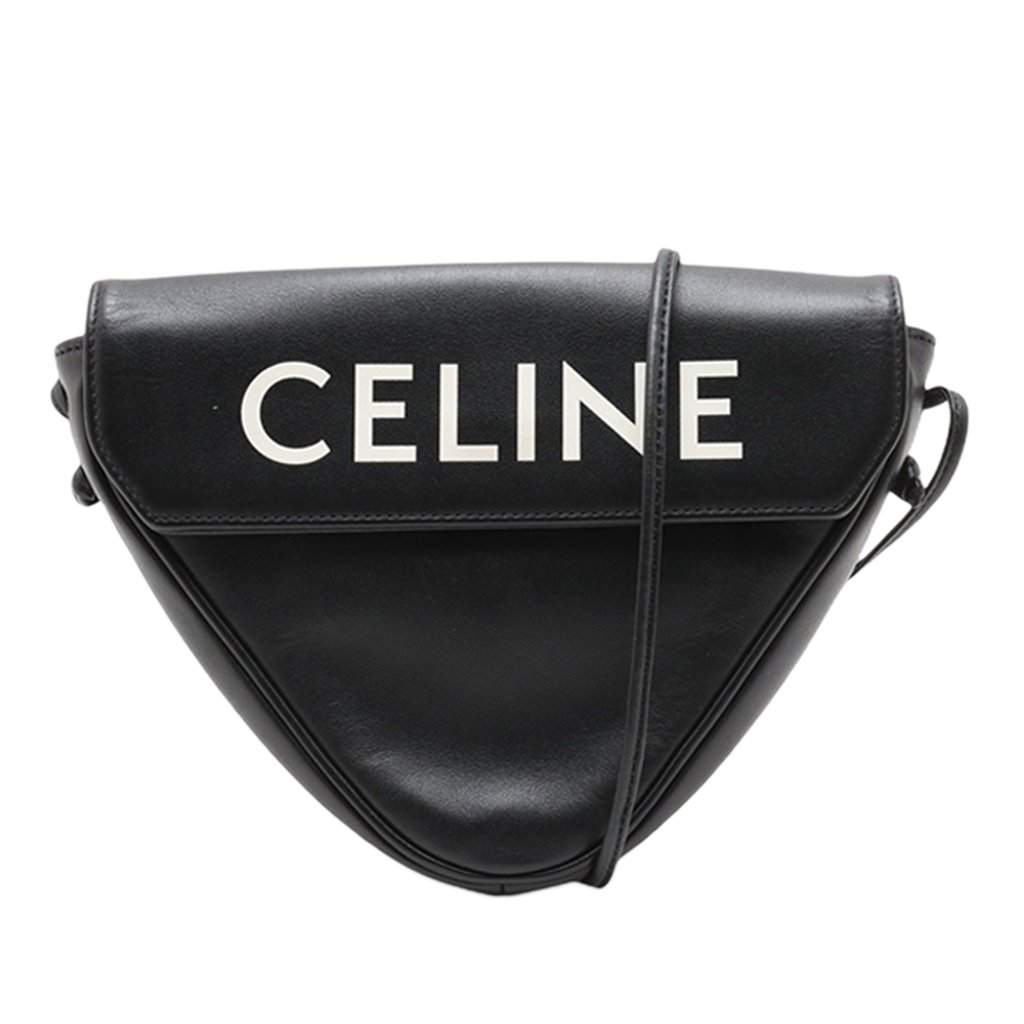 Celine Smooth Calfskin Logo Triangle Crossbody Black Leather Very good condition - Front View