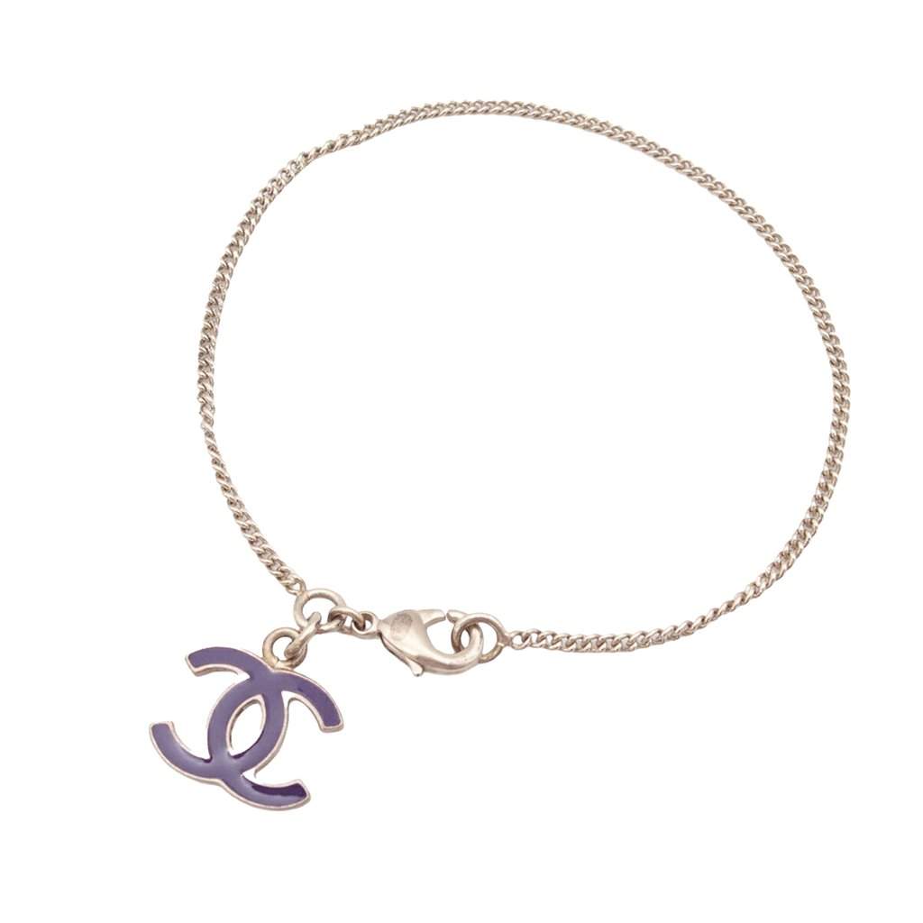 Chanel CC Brass Enamel Charm Bracelet Silver Metal Very good condition - Front View
