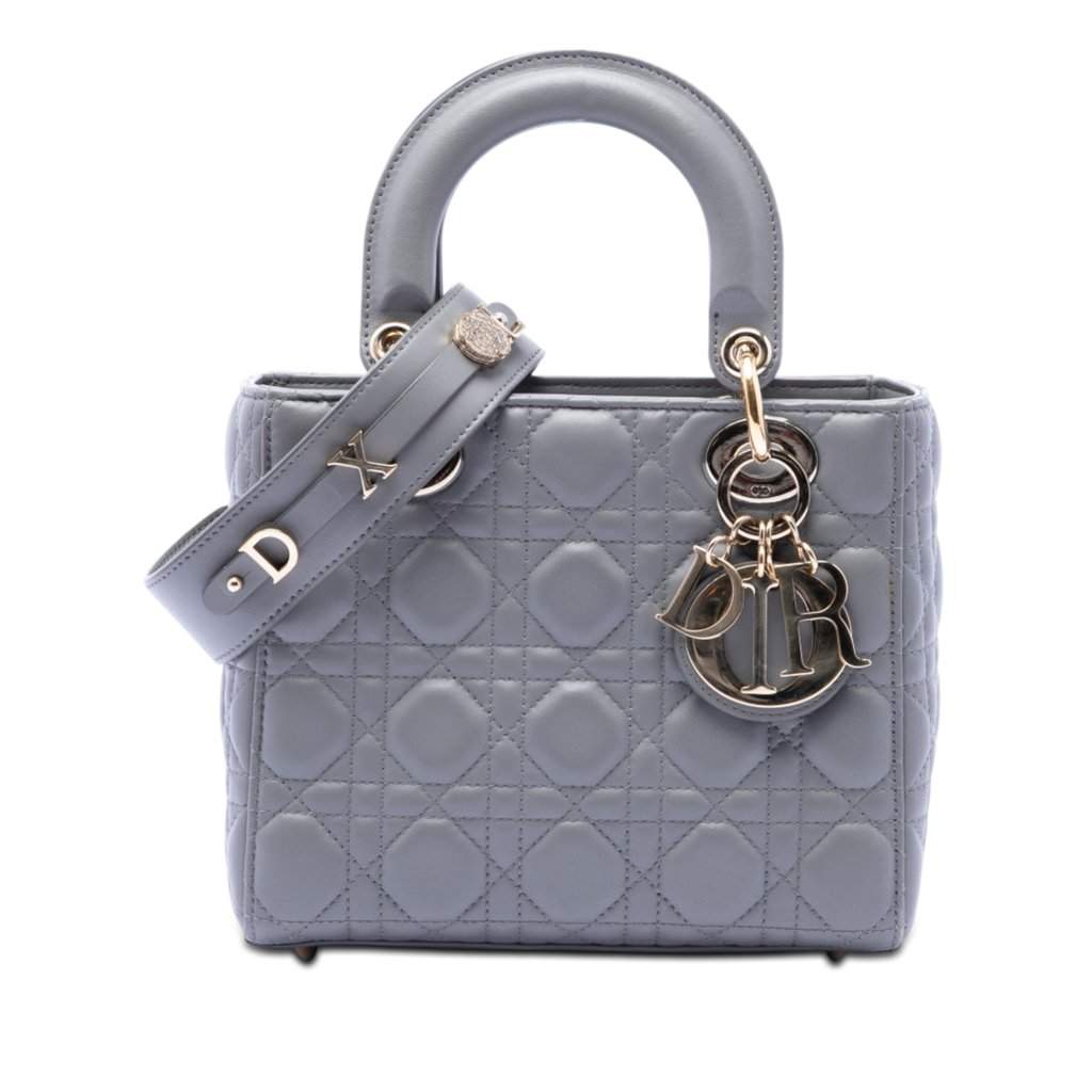 Dior Small Lambskin Cannage My ABCDior Lady Dior Grey Leather Very good condition - Front View