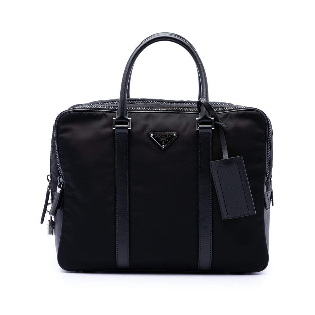 Prada Saffiano Trimmed Tessuto Business Bag Black Good condition - Front View