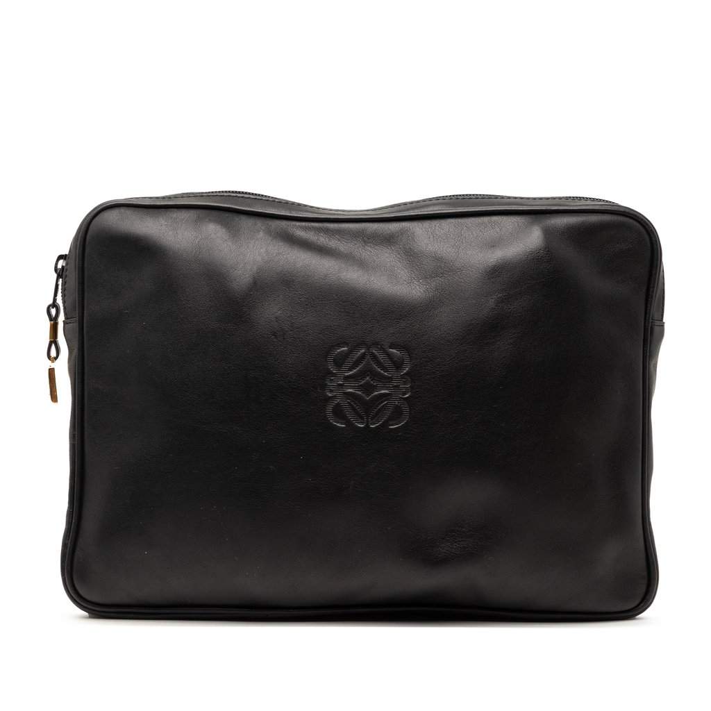 Loewe Leather Anagram Clutch Black Leather Very good condition - Front View